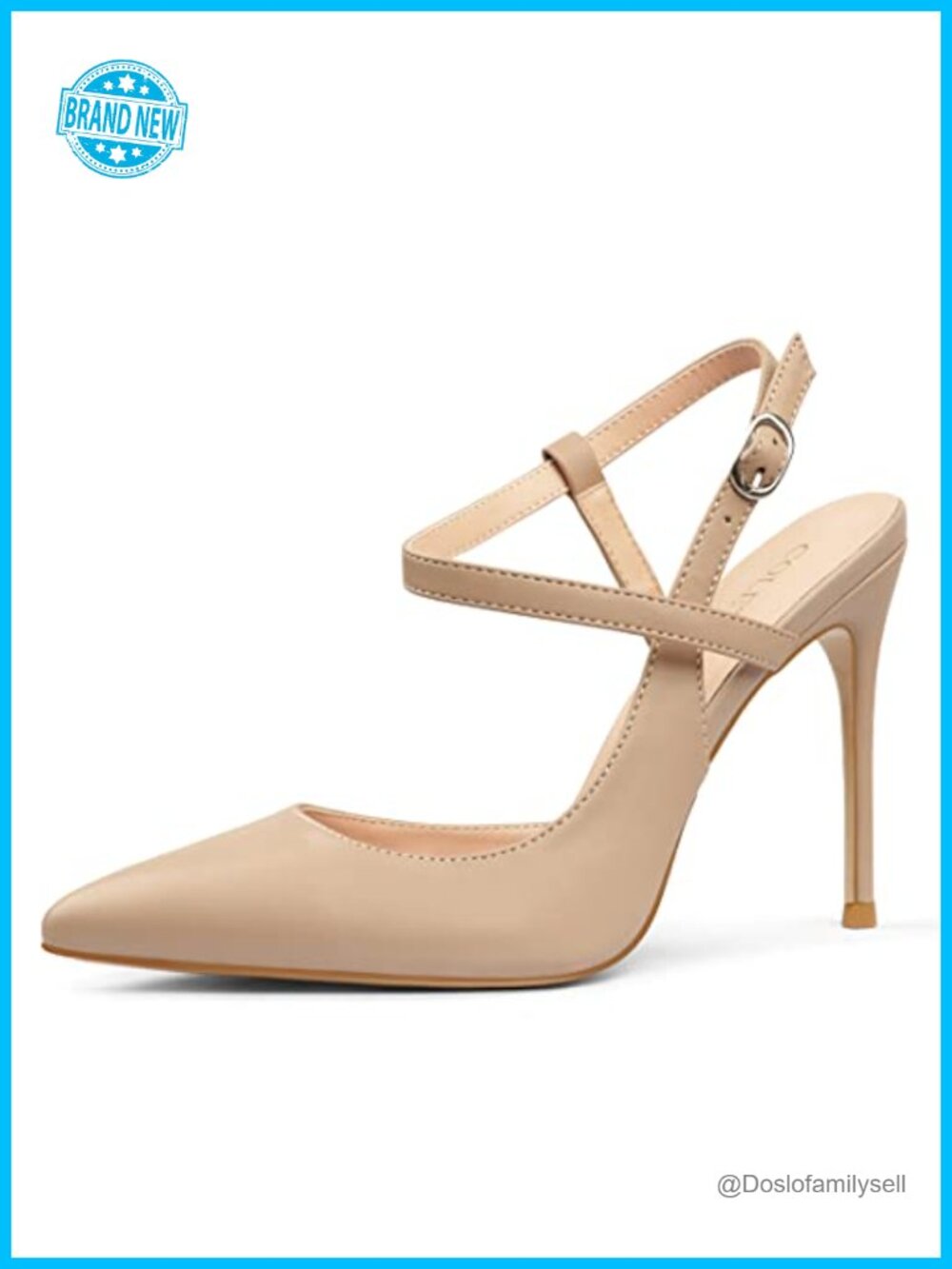 Women Faux Leather Ankle Strap Slingback Stiletto Heels Pointed Toe Party Pumps